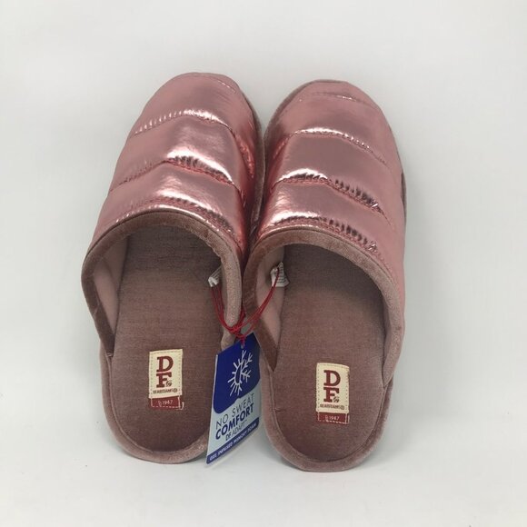 Dearfoams Metallic Pink Rose Puffer Scuff Slipper with Memory Foam Size 9-10 - Picture 1 of 5